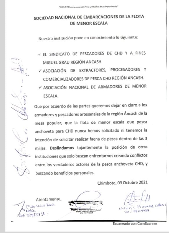 Sociedad Nacional de Embarcaciones desmienten intención de pesca dentro  de las 3 millas