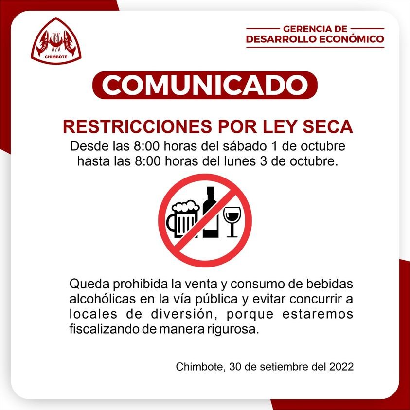 Comunicado: Restricciones por Ley Seca