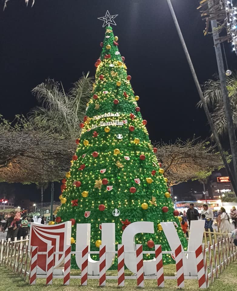 UCV Chimbote enciende árbol navideño hecho con plástico reciclado