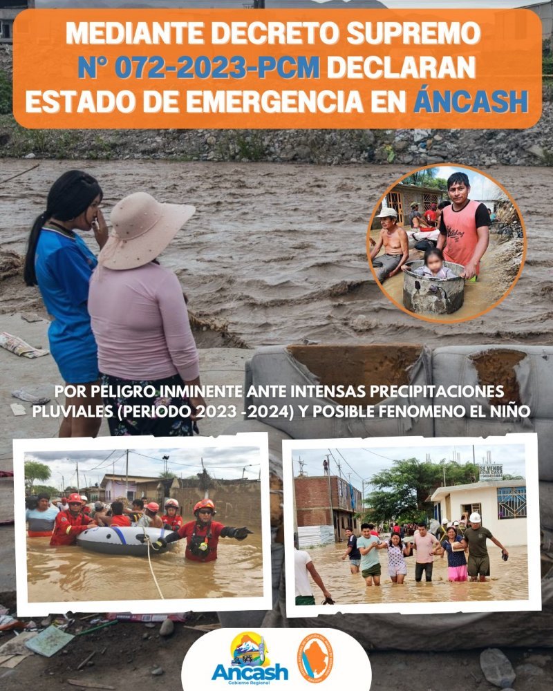 Declaran estado de emergencia en las provincias y distritos de Áncash por peligro inminente ante posible fenómeno El Niño