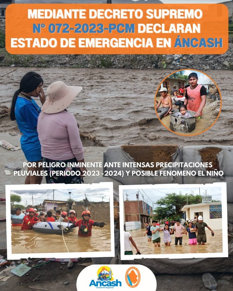 Declaran estado de emergencia en las provincias y distritos de Áncash por peligro inminente ante posible fenómeno El Niño