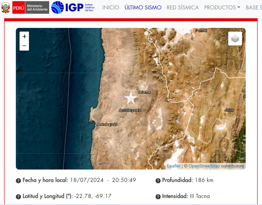 Reportan sismo de magnitud 7.1 en Tacna