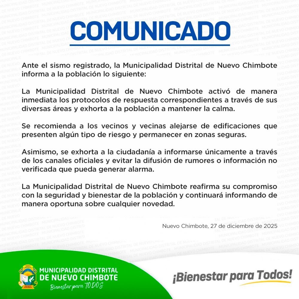 Municipalidad Distrital de Nuevo Chimbote Comunicado